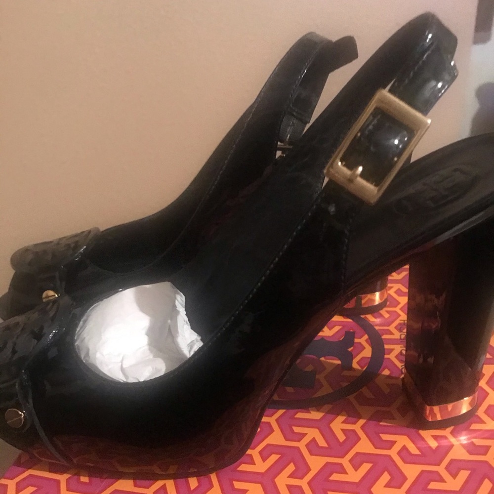 Tory Burch Soft Patent Peep Toe Slingback